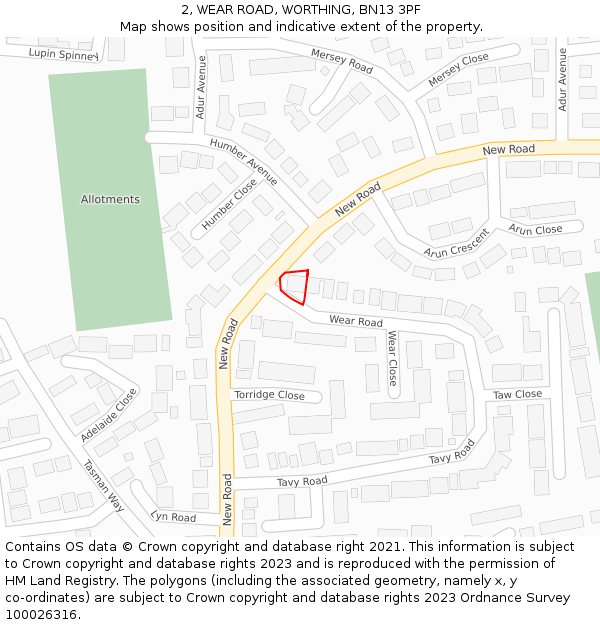 2, WEAR ROAD, WORTHING, BN13 3PF: Location map and indicative extent of plot