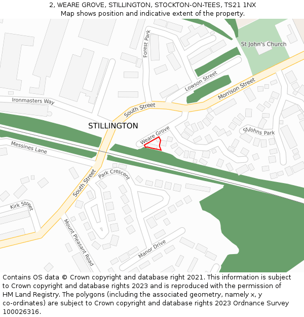 2, WEARE GROVE, STILLINGTON, STOCKTON-ON-TEES, TS21 1NX: Location map and indicative extent of plot