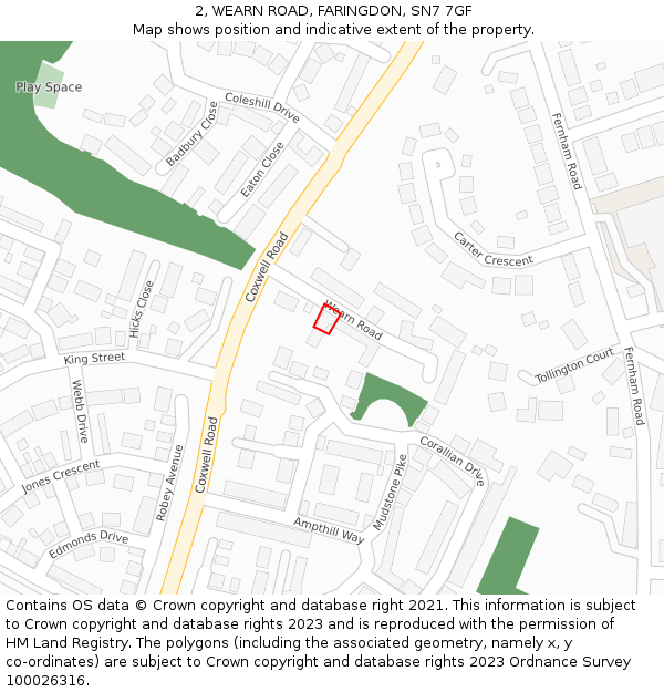 2, WEARN ROAD, FARINGDON, SN7 7GF: Location map and indicative extent of plot