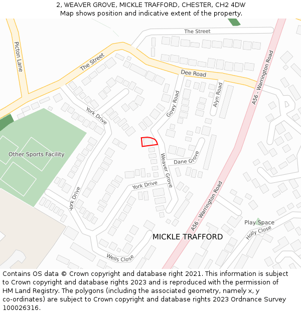 2, WEAVER GROVE, MICKLE TRAFFORD, CHESTER, CH2 4DW: Location map and indicative extent of plot