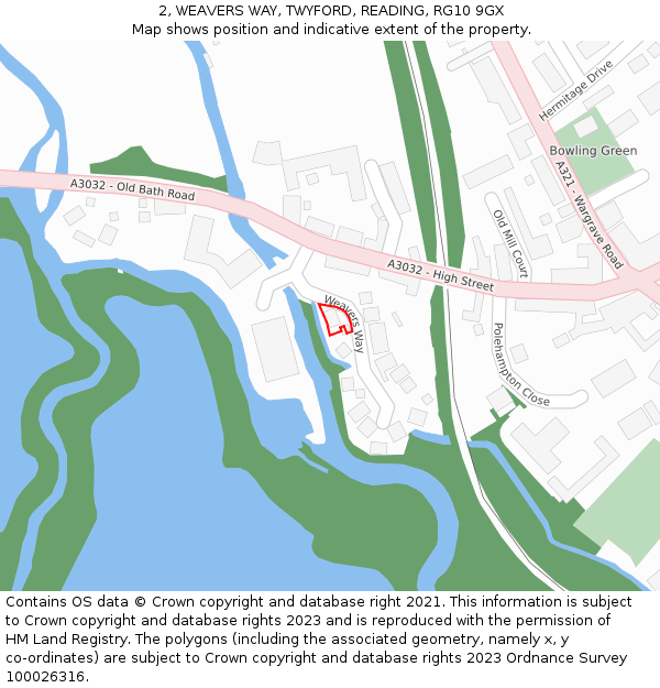 2, WEAVERS WAY, TWYFORD, READING, RG10 9GX: Location map and indicative extent of plot