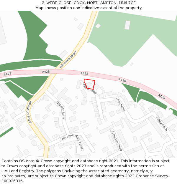 2, WEBB CLOSE, CRICK, NORTHAMPTON, NN6 7GF: Location map and indicative extent of plot