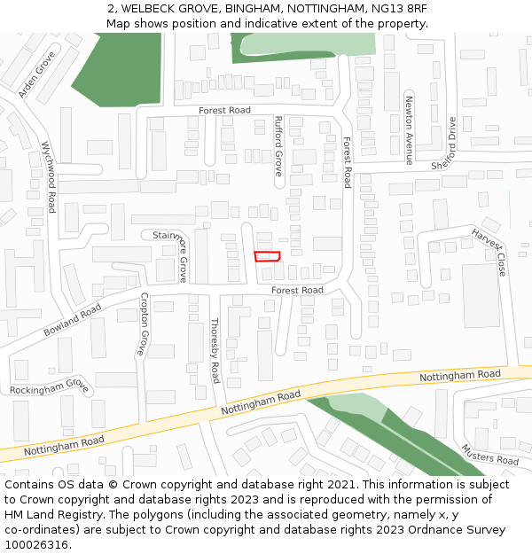 2, WELBECK GROVE, BINGHAM, NOTTINGHAM, NG13 8RF: Location map and indicative extent of plot
