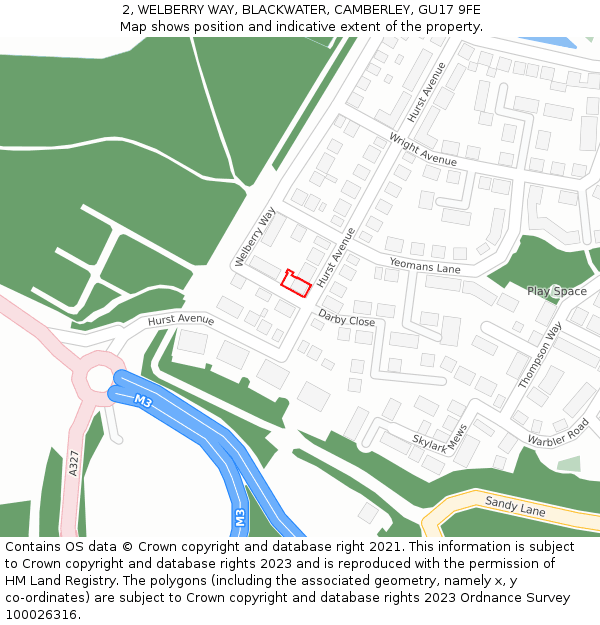 2, WELBERRY WAY, BLACKWATER, CAMBERLEY, GU17 9FE: Location map and indicative extent of plot