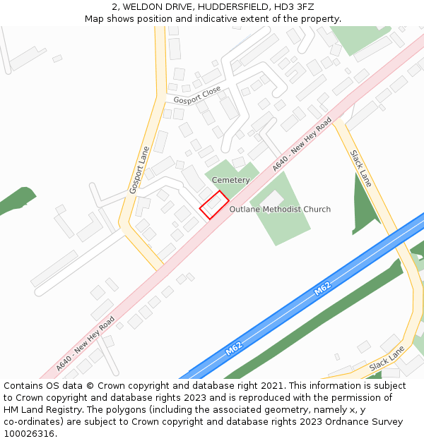 2, WELDON DRIVE, HUDDERSFIELD, HD3 3FZ: Location map and indicative extent of plot