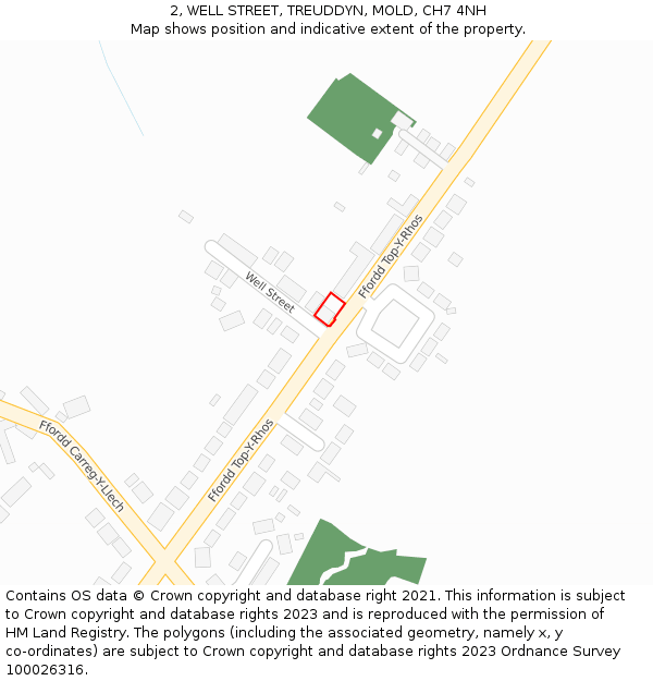2, WELL STREET, TREUDDYN, MOLD, CH7 4NH: Location map and indicative extent of plot