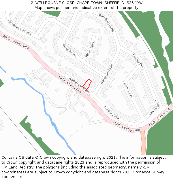 2, WELLBOURNE CLOSE, CHAPELTOWN, SHEFFIELD, S35 1YW: Location map and indicative extent of plot