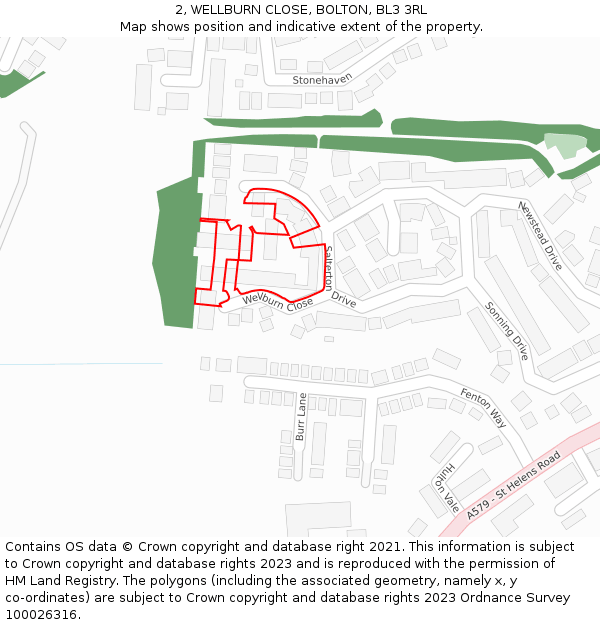 2, WELLBURN CLOSE, BOLTON, BL3 3RL: Location map and indicative extent of plot