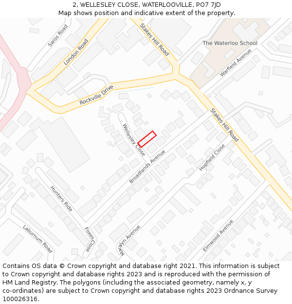 2, WELLESLEY CLOSE, WATERLOOVILLE, PO7 7JD: Location map and indicative extent of plot