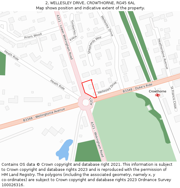2, WELLESLEY DRIVE, CROWTHORNE, RG45 6AL: Location map and indicative extent of plot