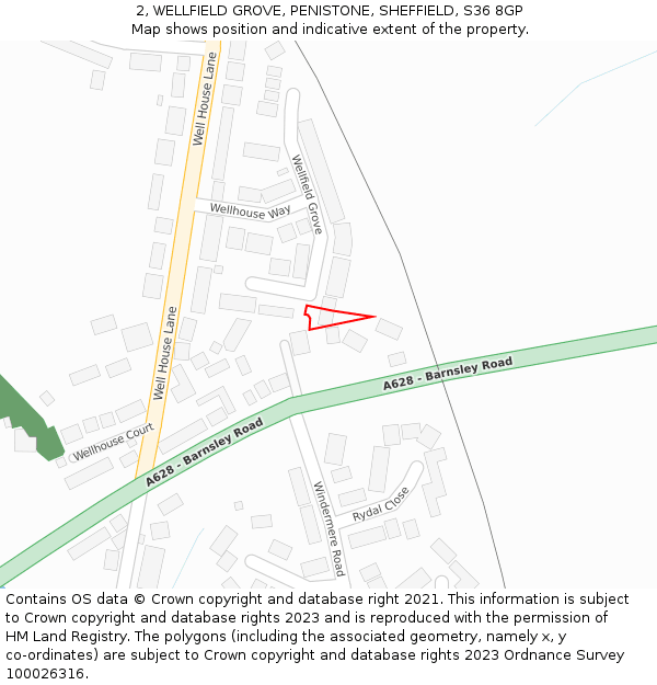 2, WELLFIELD GROVE, PENISTONE, SHEFFIELD, S36 8GP: Location map and indicative extent of plot