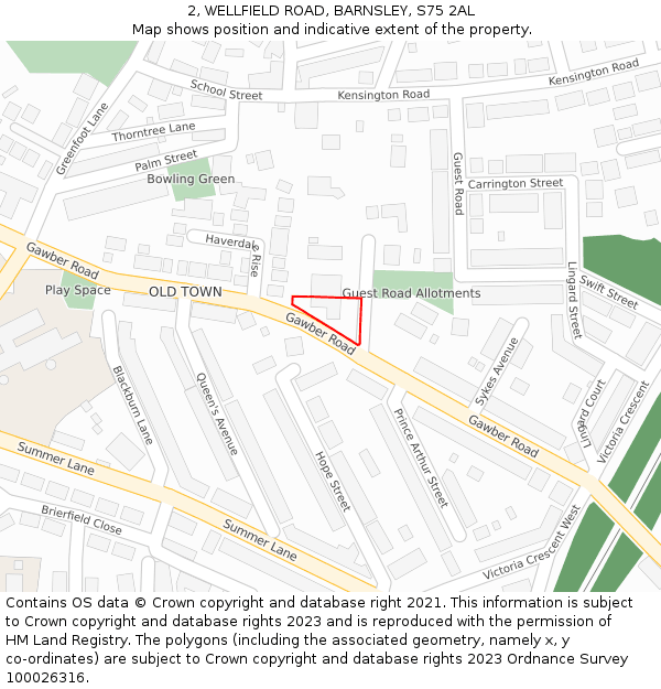 2, WELLFIELD ROAD, BARNSLEY, S75 2AL: Location map and indicative extent of plot
