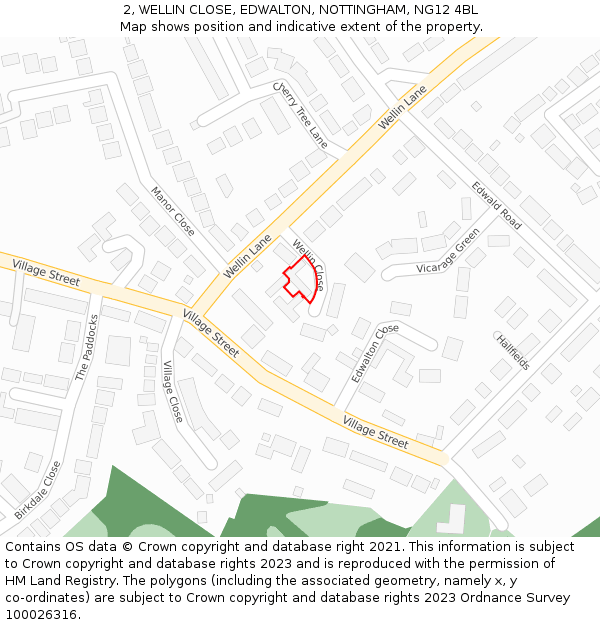 2, WELLIN CLOSE, EDWALTON, NOTTINGHAM, NG12 4BL: Location map and indicative extent of plot