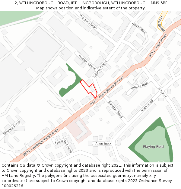 2, WELLINGBOROUGH ROAD, IRTHLINGBOROUGH, WELLINGBOROUGH, NN9 5RF: Location map and indicative extent of plot