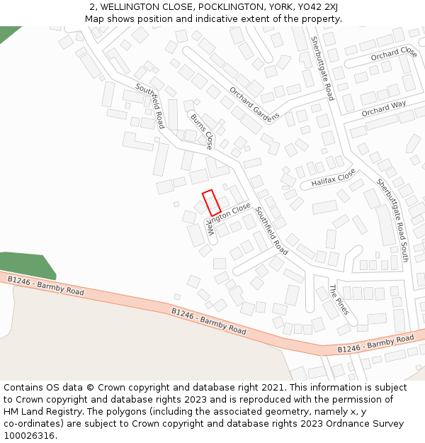 2, WELLINGTON CLOSE, POCKLINGTON, YORK, YO42 2XJ: Location map and indicative extent of plot