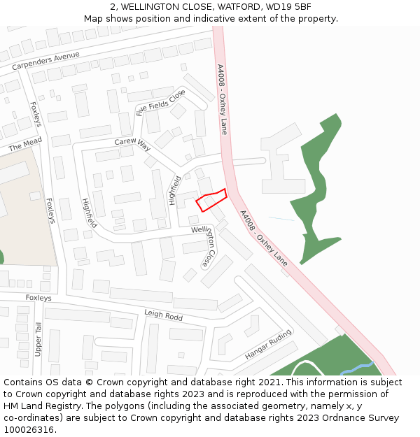 2, WELLINGTON CLOSE, WATFORD, WD19 5BF: Location map and indicative extent of plot