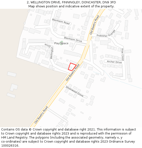 2, WELLINGTON DRIVE, FINNINGLEY, DONCASTER, DN9 3FD: Location map and indicative extent of plot