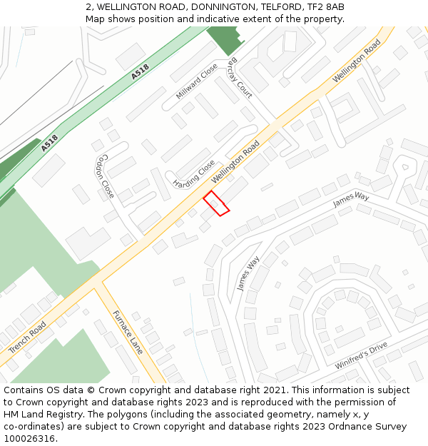 2, WELLINGTON ROAD, DONNINGTON, TELFORD, TF2 8AB: Location map and indicative extent of plot
