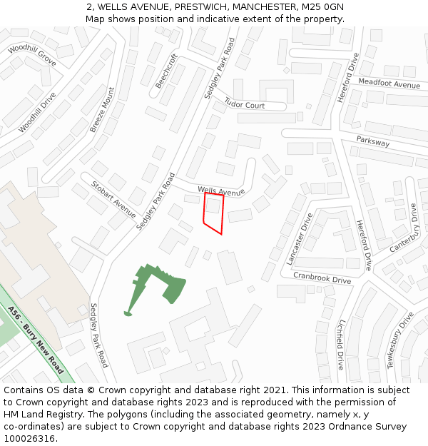 2, WELLS AVENUE, PRESTWICH, MANCHESTER, M25 0GN: Location map and indicative extent of plot