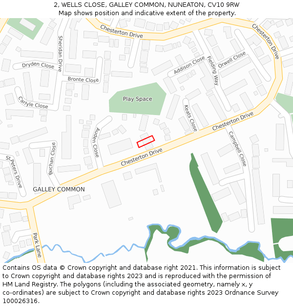2, WELLS CLOSE, GALLEY COMMON, NUNEATON, CV10 9RW: Location map and indicative extent of plot