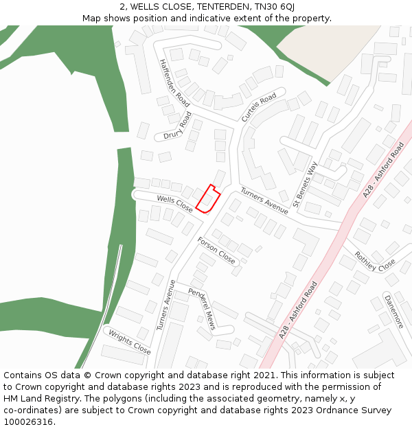 2, WELLS CLOSE, TENTERDEN, TN30 6QJ: Location map and indicative extent of plot