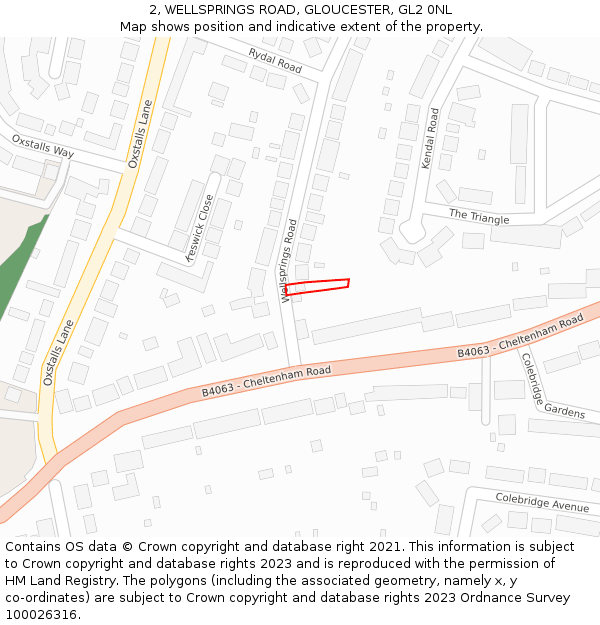 2, WELLSPRINGS ROAD, GLOUCESTER, GL2 0NL: Location map and indicative extent of plot