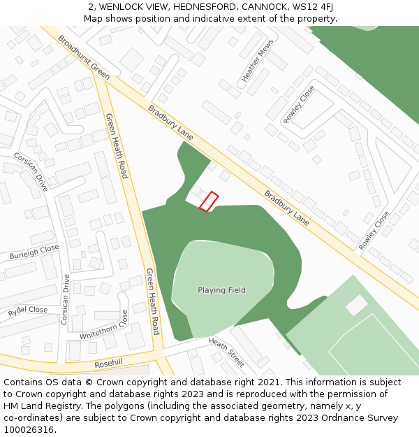 2, WENLOCK VIEW, HEDNESFORD, CANNOCK, WS12 4FJ: Location map and indicative extent of plot