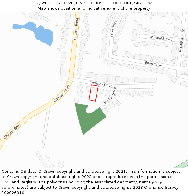 2, WENSLEY DRIVE, HAZEL GROVE, STOCKPORT, SK7 6EW: Location map and indicative extent of plot