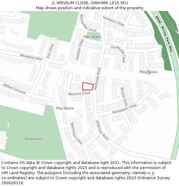 2, WENSUM CLOSE, OAKHAM, LE15 6FU: Location map and indicative extent of plot