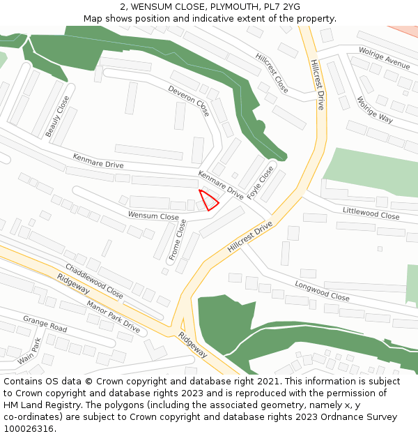 2, WENSUM CLOSE, PLYMOUTH, PL7 2YG: Location map and indicative extent of plot