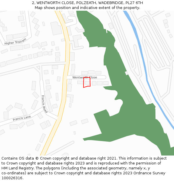 2, WENTWORTH CLOSE, POLZEATH, WADEBRIDGE, PL27 6TH: Location map and indicative extent of plot