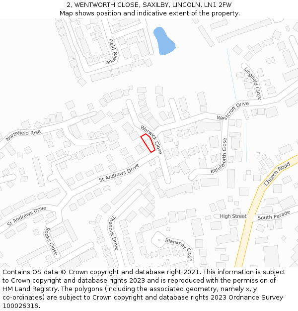 2, WENTWORTH CLOSE, SAXILBY, LINCOLN, LN1 2FW: Location map and indicative extent of plot