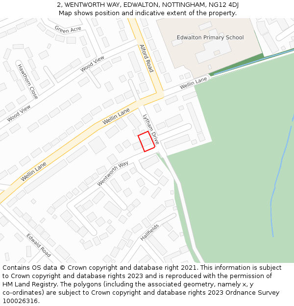 2, WENTWORTH WAY, EDWALTON, NOTTINGHAM, NG12 4DJ: Location map and indicative extent of plot