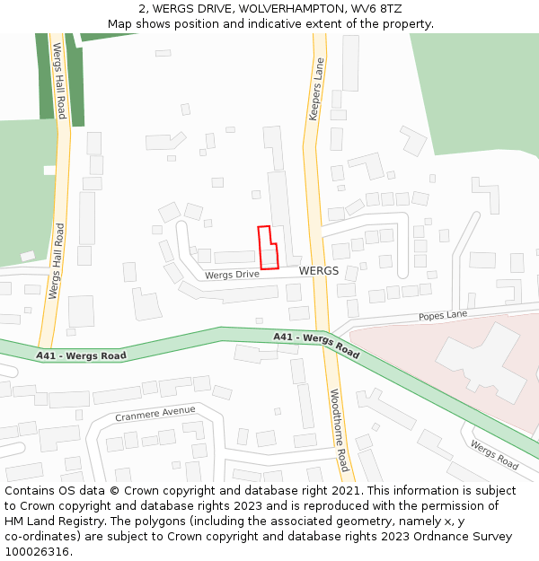 2, WERGS DRIVE, WOLVERHAMPTON, WV6 8TZ: Location map and indicative extent of plot