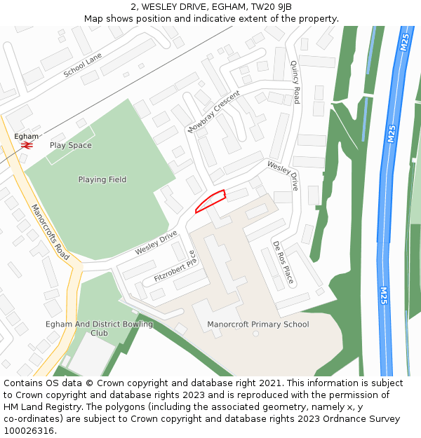 2, WESLEY DRIVE, EGHAM, TW20 9JB: Location map and indicative extent of plot