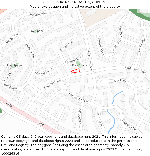 2, WESLEY ROAD, CAERPHILLY, CF83 1SS: Location map and indicative extent of plot