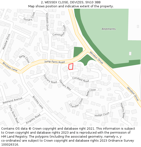 2, WESSEX CLOSE, DEVIZES, SN10 3BB: Location map and indicative extent of plot