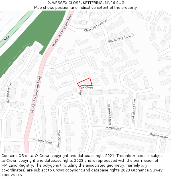 2, WESSEX CLOSE, KETTERING, NN16 9UG: Location map and indicative extent of plot