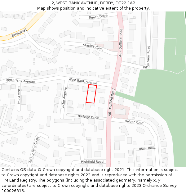 2, WEST BANK AVENUE, DERBY, DE22 1AP: Location map and indicative extent of plot