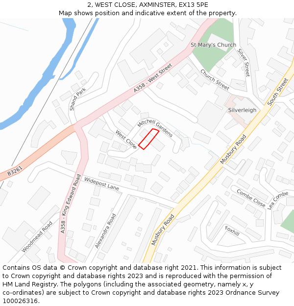 2, WEST CLOSE, AXMINSTER, EX13 5PE: Location map and indicative extent of plot