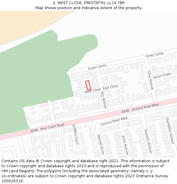 2, WEST CLOSE, PRESTATYN, LL19 7BP: Location map and indicative extent of plot