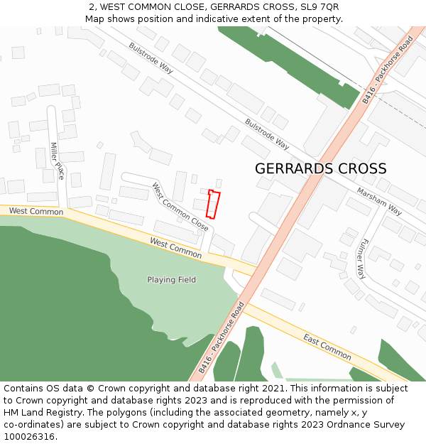 2, WEST COMMON CLOSE, GERRARDS CROSS, SL9 7QR: Location map and indicative extent of plot