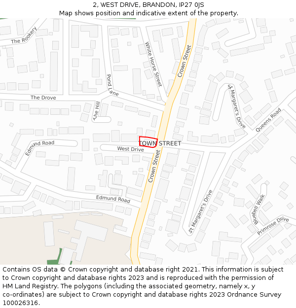 2, WEST DRIVE, BRANDON, IP27 0JS: Location map and indicative extent of plot