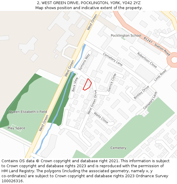 2, WEST GREEN DRIVE, POCKLINGTON, YORK, YO42 2YZ: Location map and indicative extent of plot