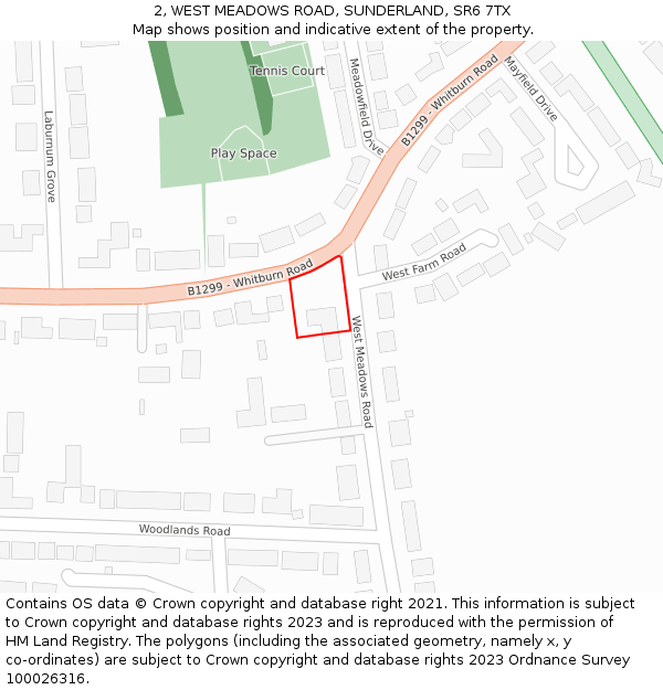 2, WEST MEADOWS ROAD, SUNDERLAND, SR6 7TX: Location map and indicative extent of plot