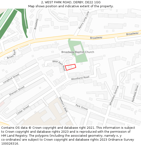 2, WEST PARK ROAD, DERBY, DE22 1GG: Location map and indicative extent of plot