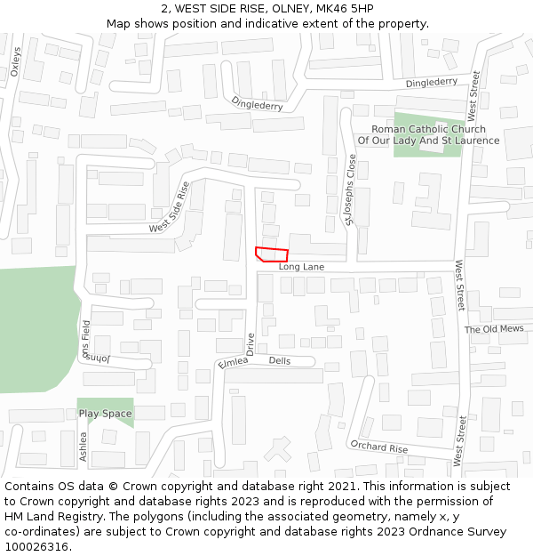 2, WEST SIDE RISE, OLNEY, MK46 5HP: Location map and indicative extent of plot