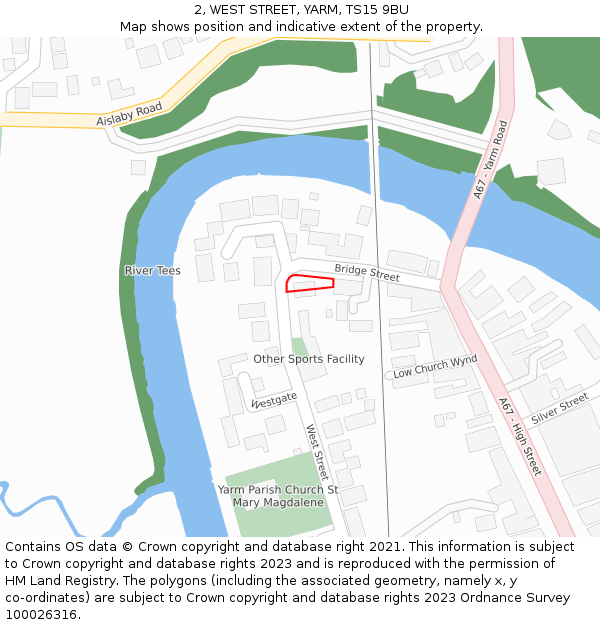 2, WEST STREET, YARM, TS15 9BU: Location map and indicative extent of plot