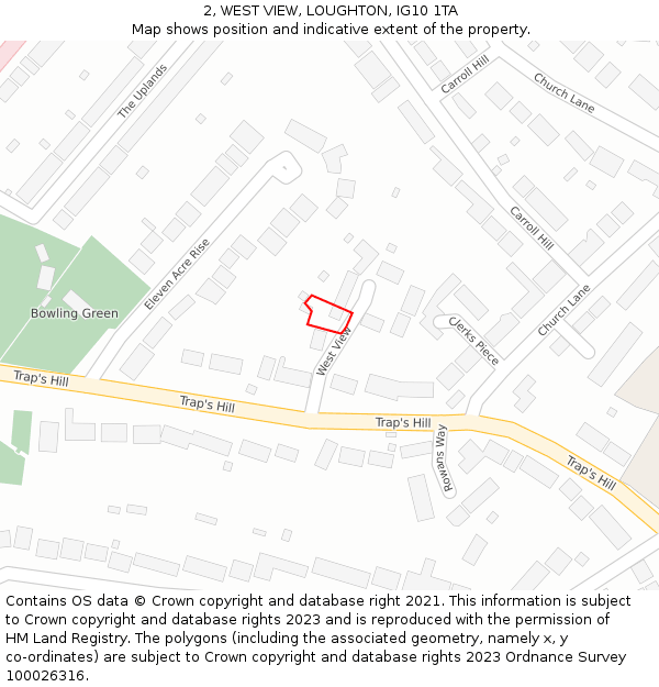 2, WEST VIEW, LOUGHTON, IG10 1TA: Location map and indicative extent of plot