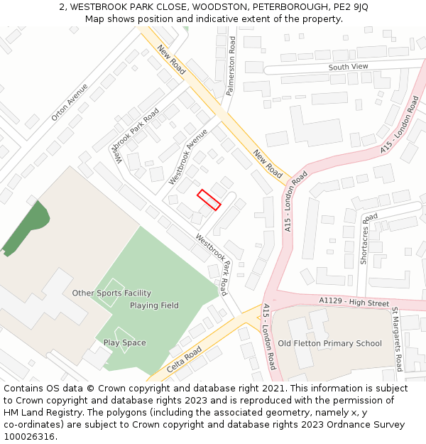 2, WESTBROOK PARK CLOSE, WOODSTON, PETERBOROUGH, PE2 9JQ: Location map and indicative extent of plot